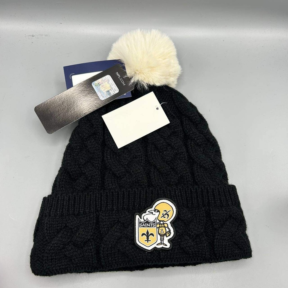 New Orleans Saints NFL Hat Men Cable Knit Fanatics Cuffed Beanie Pom Pom Cap New